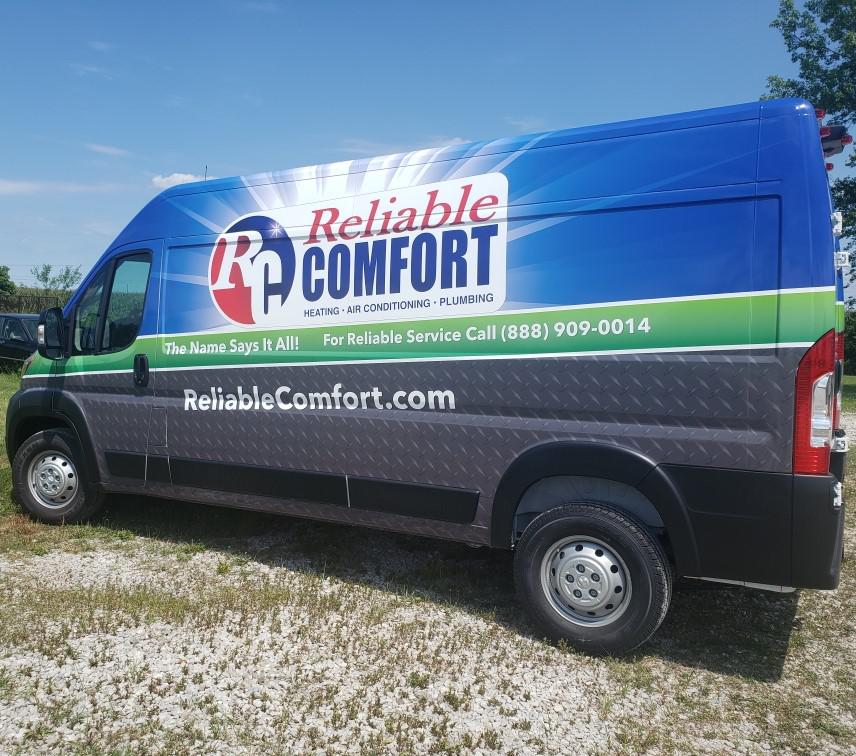 Green & blue Reliable Comfort van.